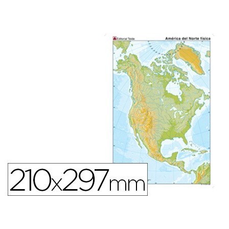 MAPA MUDO TEIDE COLOR DIN A4 AMERICA NORTE FISICO