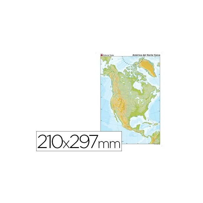 MAPA MUDO TEIDE COLOR DIN A4 AMERICA NORTE FISICO