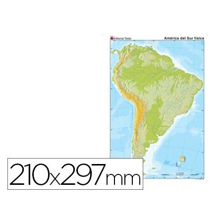 MAPA MUDO TEIDE COLOR DIN A4 AMERICA SUR FISICO