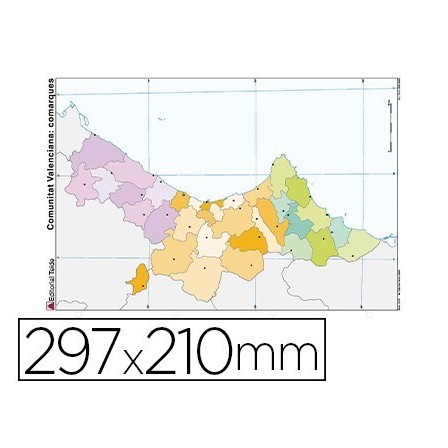 MAPA MUDO TEIDE COLOR DIN A4 COMUNIDAD VALENCIANA POLITICO