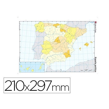 MAPA MUDO TEIDE COLOR DIN A4 ESPAÑA -POLITICO