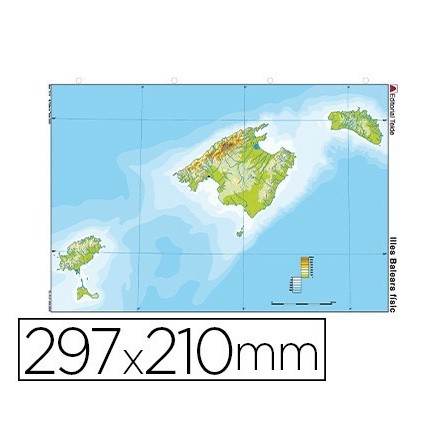 MAPA MUDO TEIDE COLOR DIN A4 ISLAS BALEARES FISICO