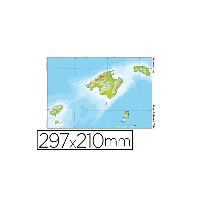 MAPA MUDO TEIDE COLOR DIN A4 ISLAS BALEARES FISICO