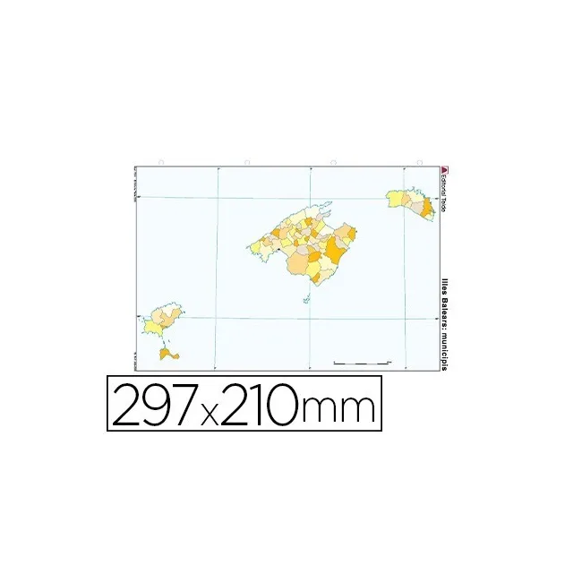 MAPA MUDO TEIDE COLOR DIN A4 ISLAS BALEARES POLITICO