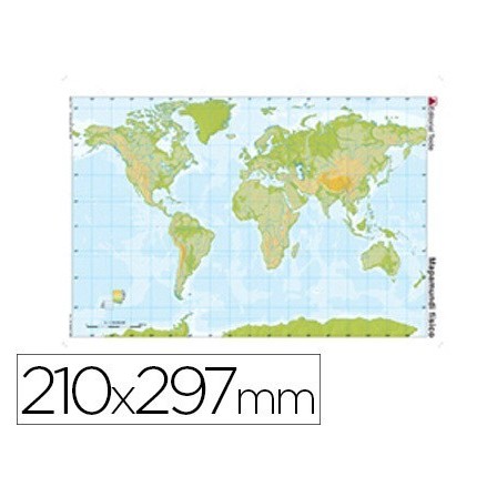 MAPA MUDO TEIDE COLOR DIN A4 PLANISFERIO FISICO