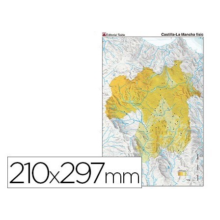 MAPA MUDO TEIDE COLOR DIN A4 CASTILLA-LA MANCHA FISICO