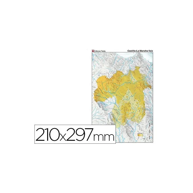 MAPA MUDO TEIDE COLOR DIN A4 CASTILLA-LA MANCHA FISICO