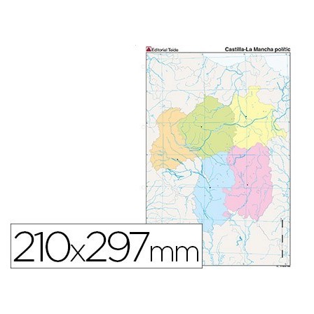 MAPA MUDO TEIDE COLOR DIN A4 CASTILLA-LA MANCHA POLITICO