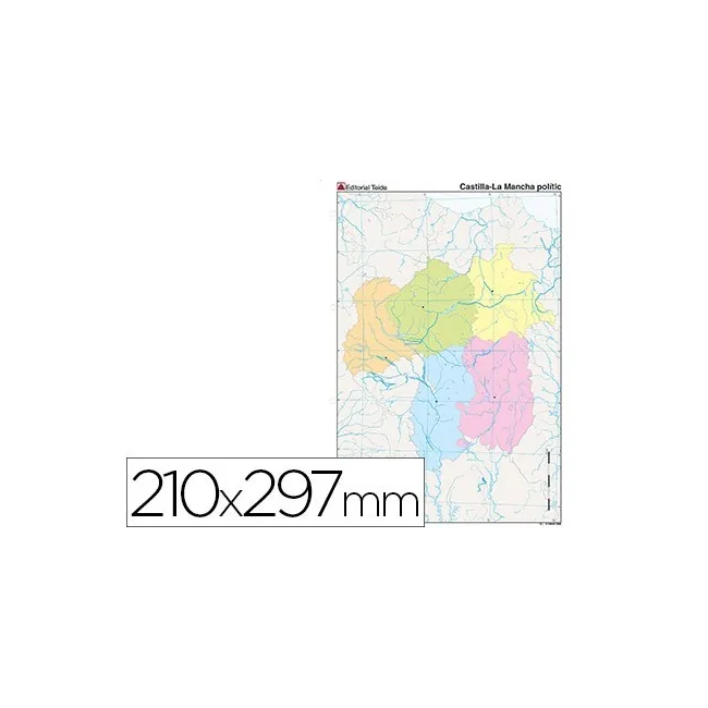 MAPA MUDO TEIDE COLOR DIN A4 CASTILLA-LA MANCHA POLITICO