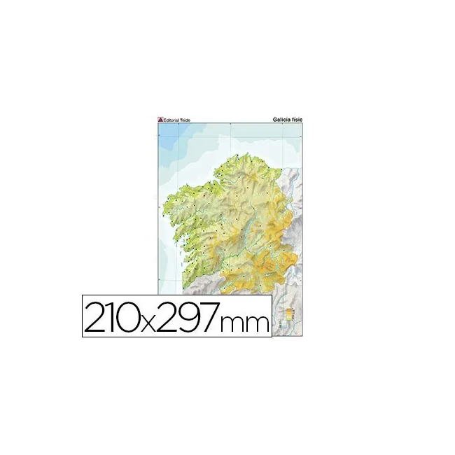 MAPA MUDO TEIDE COLOR DIN A4 GALICIA FISICO
