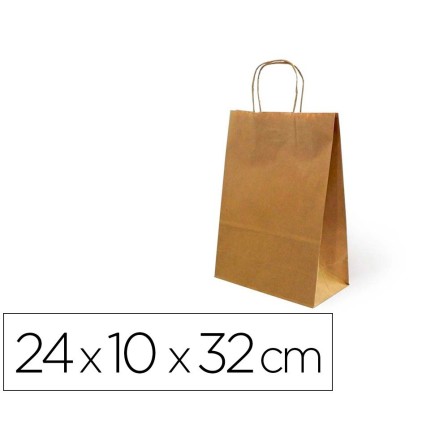 BOLSA DE PAPEL BASIKA KRAFT RECICLADO ASA RETORCIDA LISO NATURAL TA...