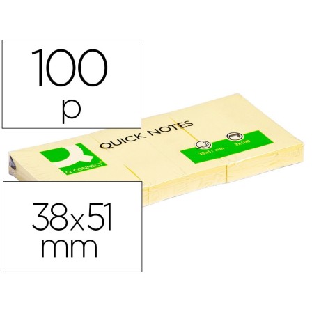 BLOC DE NOTAS ADHESIVAS QUITA Y PON Q-CONNECT 40X50 MM CON 100 HOJAS