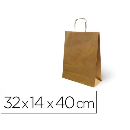 BOLSA DE PAPEL BASIKA KRAFT RECICLADO ASA RETORCIDA LISO NATURAL TA...