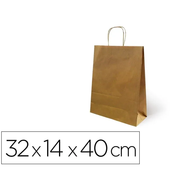 BOLSA DE PAPEL BASIKA KRAFT RECICLADO ASA RETORCIDA LISO NATURAL TA...