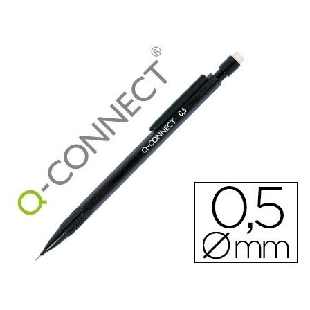 PORTAMINAS Q-CONNECT 0.5 MM CON 3 MINAS CUERPO NEGRO CON CLIP NEGRO