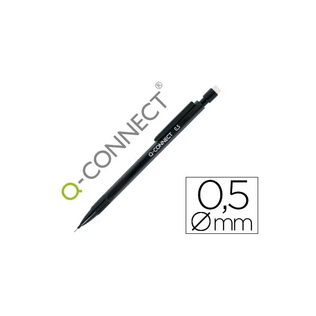 PORTAMINAS Q-CONNECT 0.5 MM CON 3 MINAS CUERPO NEGRO CON CLIP NEGRO