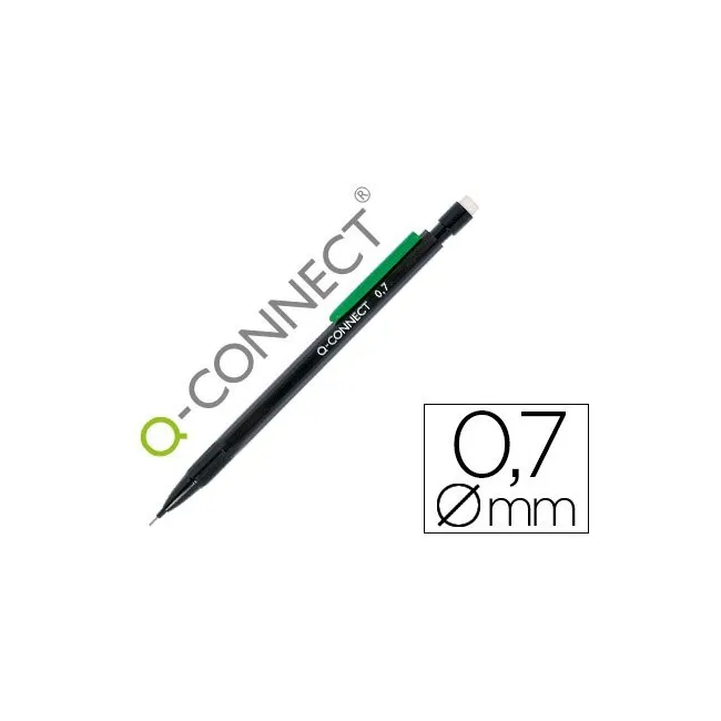 PORTAMINAS Q-CONNECT 0.7 MM CON 3 MINAS CUERPO NEGRO CON CLIP VERDE