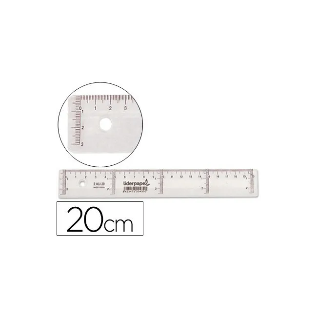 REGLA LIDERPAPEL 20 CM PLASTICO CRISTAL