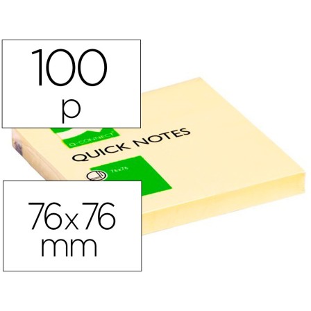 BLOC DE NOTAS ADHESIVAS QUITA Y PON Q-CONNECT 75X75 MM CON 100 HOJAS
