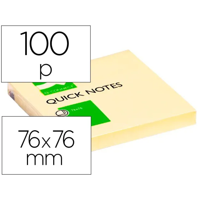 BLOC DE NOTAS ADHESIVAS QUITA Y PON Q-CONNECT 75X75 MM CON 100 HOJAS