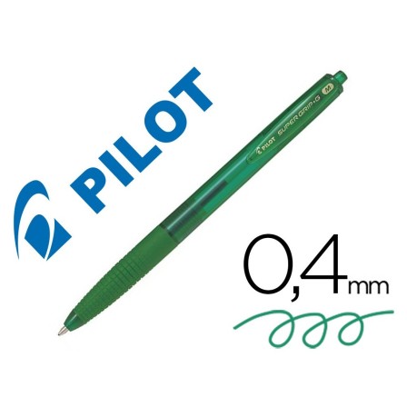 BOLIGRAFO PILOT SUPERGRIP G VERDE RETRACTIL SUJECION DE CAUCHO TINT...