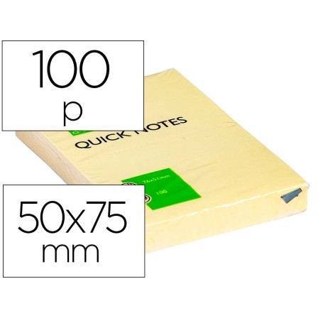 BLOC DE NOTAS ADHESIVAS QUITA Y PON Q-CONNECT 50X75 MM CON 100 HOJAS