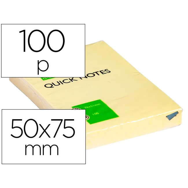 BLOC DE NOTAS ADHESIVAS QUITA Y PON Q-CONNECT 50X75 MM CON 100 HOJAS