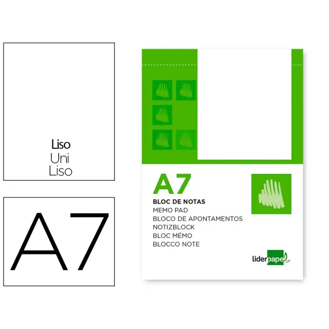 BLOC NOTAS LIDERPAPEL LISO A7 80 HOJAS 60G/M2 PERFORADO