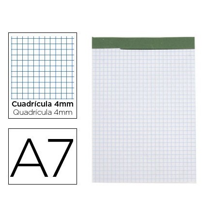 BLOC NOTAS LIDERPAPEL CUADRO 4 MM A7 80 HOJAS 60 G/M2 PERFORADO SIN...
