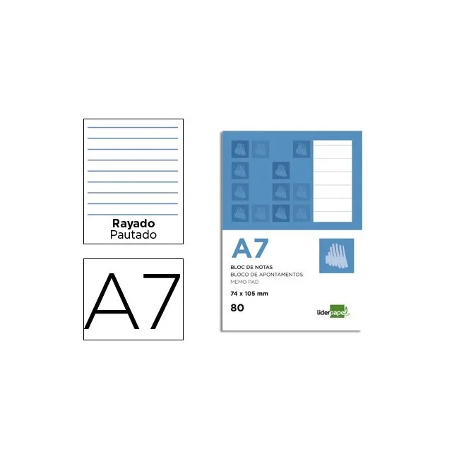 BLOC NOTAS LIDERPAPEL HORIZONTAL A7 80 HOJAS 60G/M2 PERFORADO