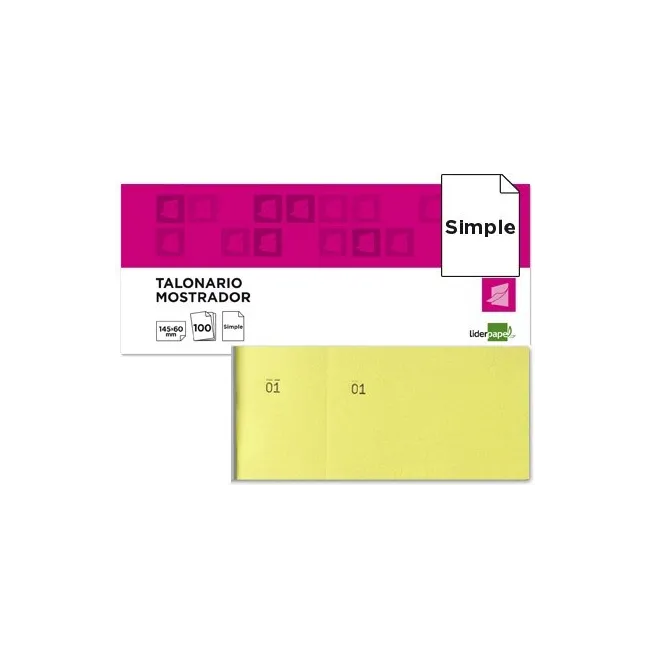 TALONARIO LIDERPAPEL MOSTRADOR 60X145 MM TL01 AMARILLO CON MATRIZ