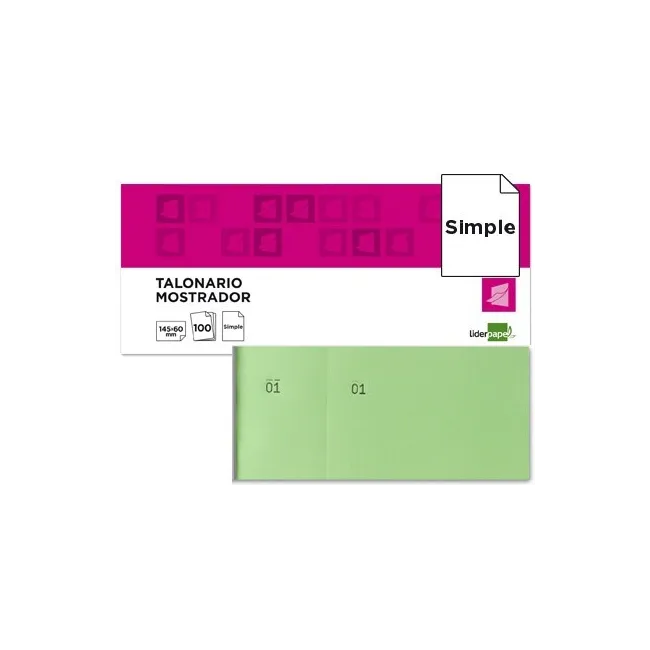 TALONARIO LIDERPAPEL MOSTRADOR 60X145 MM TL06 VERDE CON MATRIZ