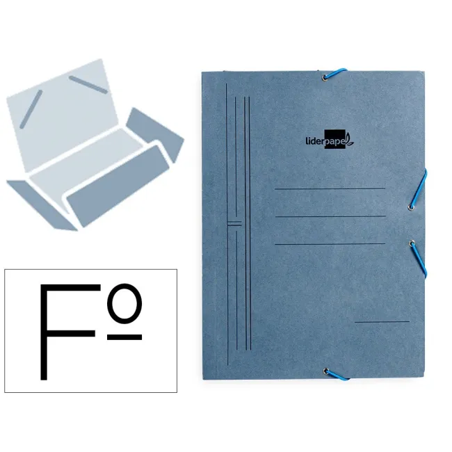 CARPETA LIDERPAPEL GOMAS FOLIO 3 SOLAPAS CARTON PINTADO AZUL 410 G/M2