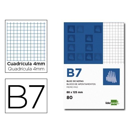 BLOC NOTAS LIDERPAPEL CUADRO 4MM B7 80 HOJAS 60G/M2 PERFORADO