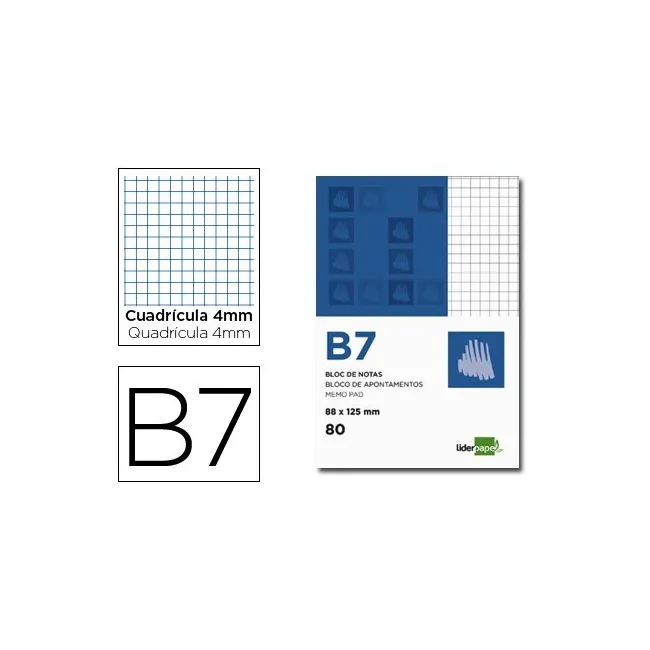 BLOC NOTAS LIDERPAPEL CUADRO 4MM B7 80 HOJAS 60G/M2 PERFORADO
