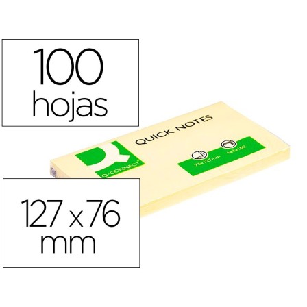 BLOC DE NOTAS ADHESIVAS QUITA Y PON Q-CONNECT 75X125 MM CON 100 HOJAS