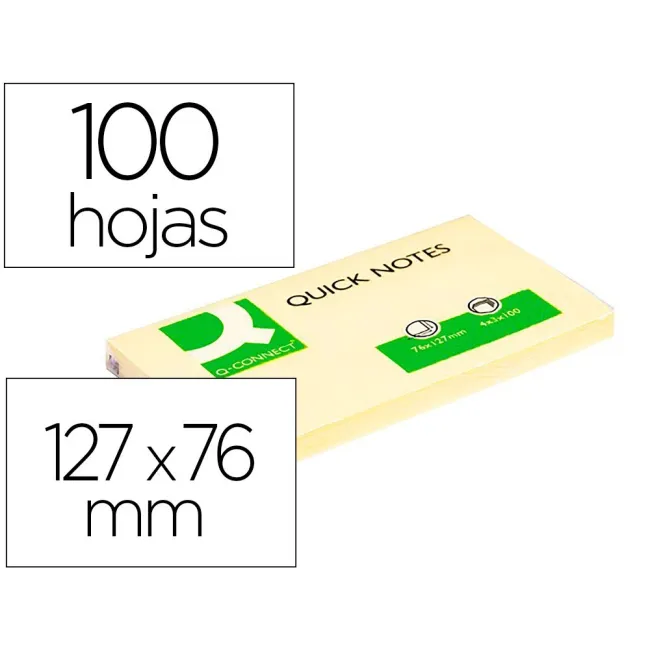 BLOC DE NOTAS ADHESIVAS QUITA Y PON Q-CONNECT 75X125 MM CON 100 HOJAS
