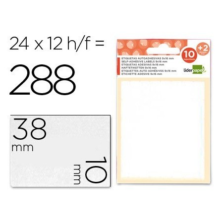 ETIQUETAS LIDERPAPEL SOBRE DE 10 H. + 2 H. OBSEQUIO 10X38 MM -21 UN...