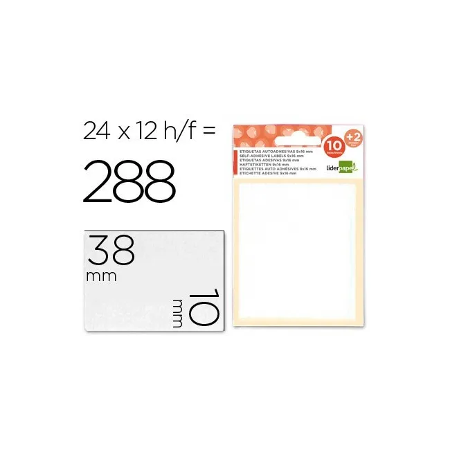 ETIQUETAS LIDERPAPEL SOBRE DE 10 H. + 2 H. OBSEQUIO 10X38 MM -21 UN...