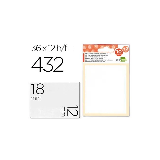 ETIQUETAS LIDERPAPEL SOBRE DE 10 H. + 2 H. OBSEQUIO 12X18 MM -36 UN...