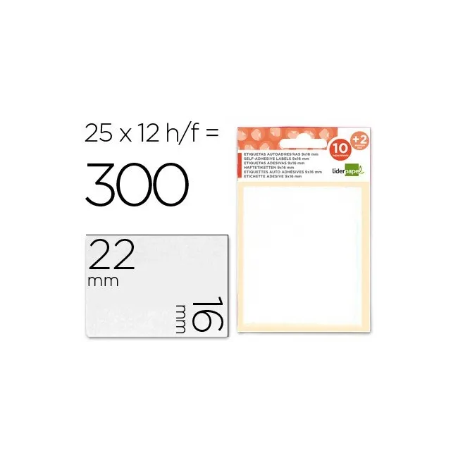 ETIQUETAS LIDERPAPEL SOBRE DE 10 H. + 2 H. OBSEQUIO 16X22 MM -25 UN...