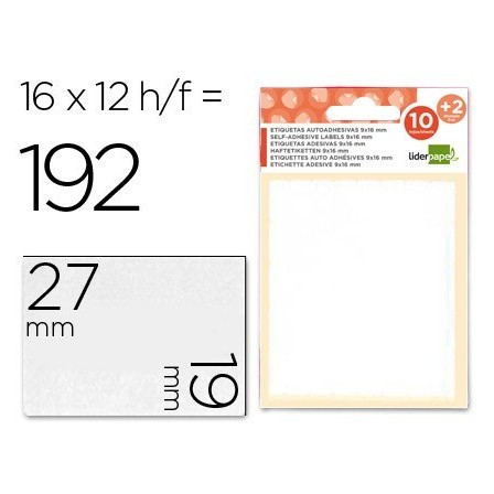 ETIQUETAS LIDERPAPEL SOBRE DE 10 H. + 2 H. OBSEQUIO 19X27 MM -16 UN...