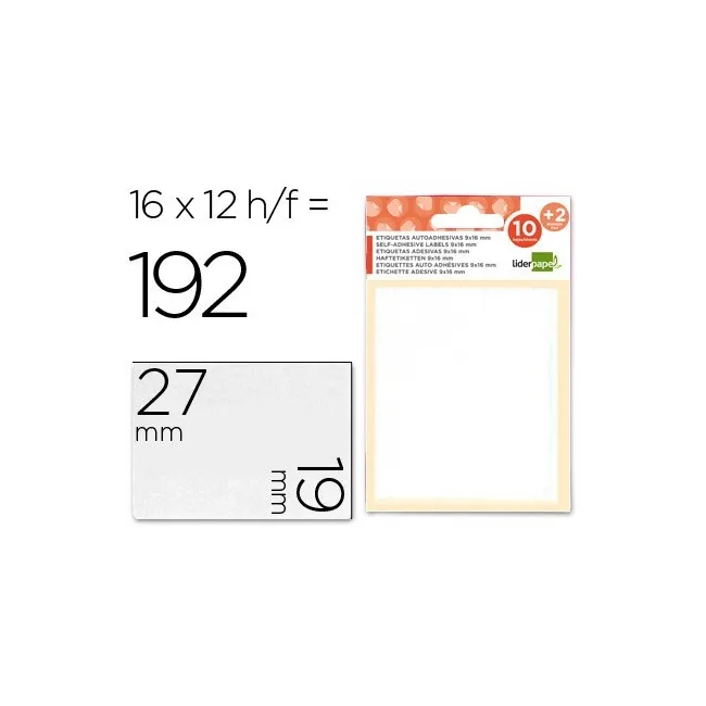 ETIQUETAS LIDERPAPEL SOBRE DE 10 H. + 2 H. OBSEQUIO 19X27 MM -16 UN...