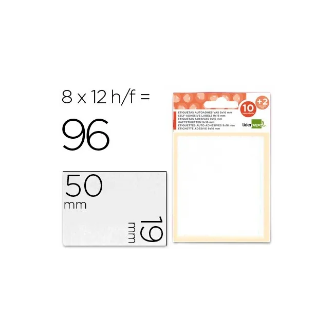 ETIQUETAS LIDERPAPEL SOBRE DE 10 H. + 2 H. OBSEQUIO 19X50 MM -8 UNI...