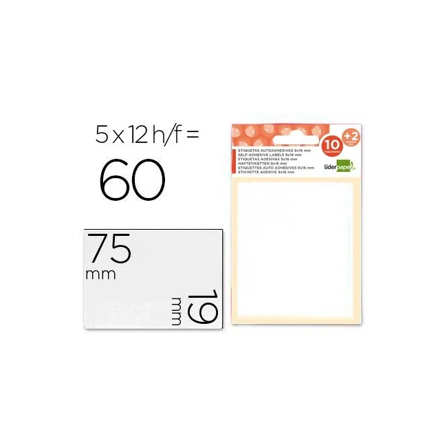 ETIQUETAS LIDERPAPEL SOBRE DE 10 H. + 2 H. OBSEQUIO 19X75 MM -5 UNI...