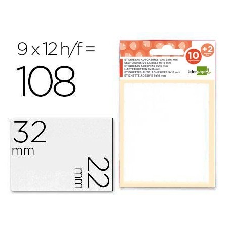 ETIQUETAS LIDERPAPEL SOBRE DE 10 H. + 2 H. OBSEQUIO 22X32 MM -9 UNI...