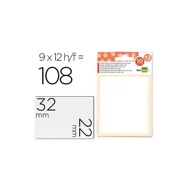 ETIQUETAS LIDERPAPEL SOBRE DE 10 H. + 2 H. OBSEQUIO 22X32 MM -9 UNI...