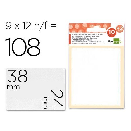 ETIQUETAS LIDERPAPEL SOBRE DE 10 H. + 2 H. OBSEQUIO 24X38 MM -9 UNI...
