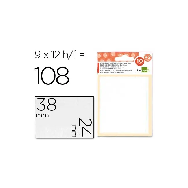 ETIQUETAS LIDERPAPEL SOBRE DE 10 H. + 2 H. OBSEQUIO 24X38 MM -9 UNI...