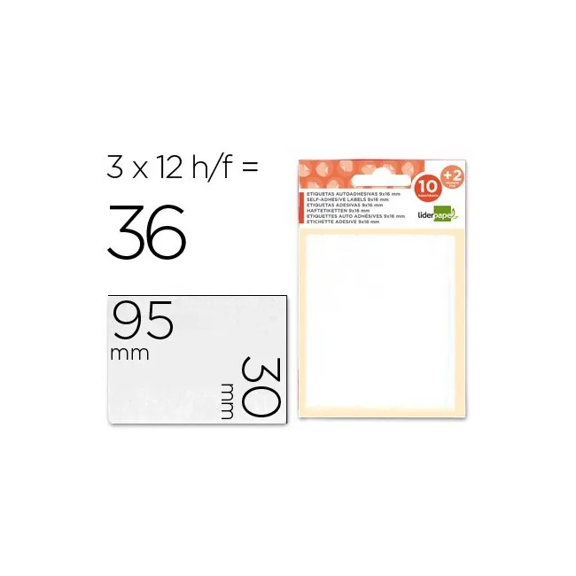 ETIQUETAS LIDERPAPEL SOBRE DE 10 H. + 2 H. OBSEQUIO 30X95 MM 2 UNID...